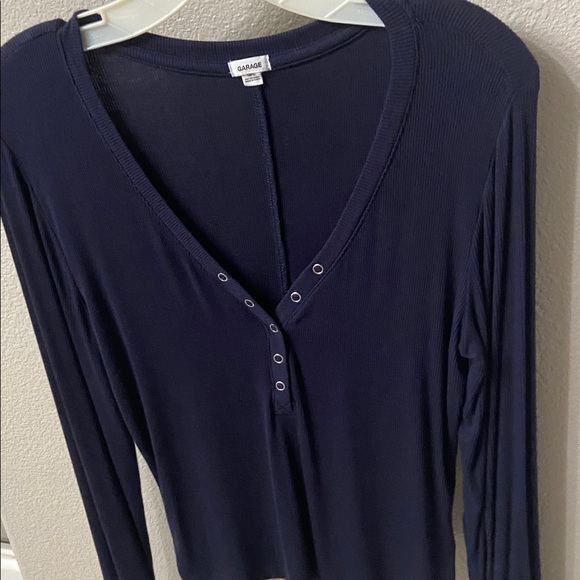 Garage Navy V-Neck Henley Long Sleeve Shirt large - Picture 1 of 4